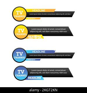 Stilvolle Nachrichtenüberschrift des Fernsehsenders in Gelb und Blau, Nachrichtenüberschrift mit Texteffekt in mehrfarbigen Farben, untere dritte Überschrift für Fernseher neu Stock Vektor