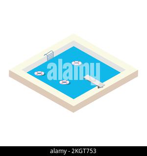2,5D Pool-Vektordesign mit dem Lifebuoy-Konzept, Swimming Pool-Vektor mit 2,5D-Form, quadratischer Pool mit Lifebuoy im Sommer. Stock Vektor