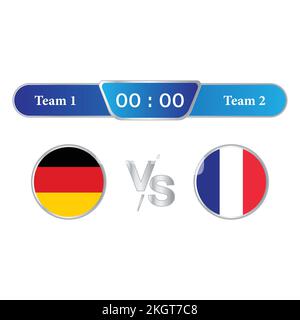 Scoreboard Deutschland vs. Frankreich Schablone der unteren Drittel für Sportarten wie Fußball und Fußball übertragen. Das Vektorbildtafel-Team sendet Graphi Stock Vektor