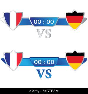 Fußball-Scoreboard mit Schildform und blauer Farbe für untere Drittel für Sportarten wie Fußball und Fußball. Frankreich vs. Deutschland Vektorbeleuchtung Stock Vektor