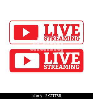 Design von Livestreaming-Symbolen für das Broadcast-System. Stilvolles Livestreaming-Symbol mit roter Farbschattierung. Rotes Design mit Live Lower Third Button. Stock Vektor