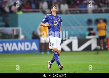 Al-Rayyan, Katar, 23. November 2022. Al-Rayyan, Katar. 23.. November 2022. Hiroki Sakai (JPN) Fußball : FIFA-Weltmeisterschaft Katar 2022 Gruppe E Spiel zwischen Deutschland und Japan im Khalifa International Stadium in Al Rayyan, Katar . Kredit: Naoki Morita/AFLO SPORT/Alamy Live News Stockfoto