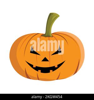 Halloween-Kürbislaterne mit gruseligen Augen auf weißem Hintergrund. Kürbis-Design für Halloween-Veranstaltungen in Orange und Grün. Kostüm-Elefanten Stock Vektor