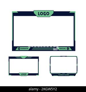 Gaming-Overlay mit elegantem Design für Live-Streamer. Rahmendesign in Grün und Schwarz für Gamer. Kollektion mit drei stylischen Spieleüberzügen fr Stock Vektor