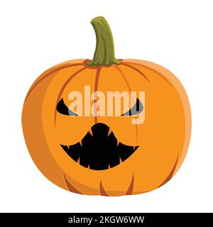 Kürbislaterne mit bösem Gesicht auf weißem Hintergrund für Halloween. Halloween-Kürbislaterne in Orange und Grün. Halloween Stock Vektor