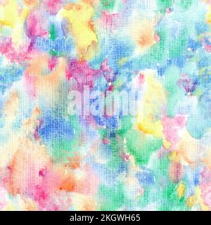 Abstraktes nahtloses Malmuster. Handgezeichneter, farbenfroher, wasserfarbener Hintergrund mit Spritzer und Papierstruktur. Stockfoto