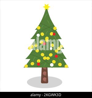 Schlichtes Weihnachtsbaumvektordesign. Frohe Weihnachten und ein frohes neues Jahr mit Lichtern. Weihnachtsbaum mit Lampenvektor dekoriert. X Stock Vektor