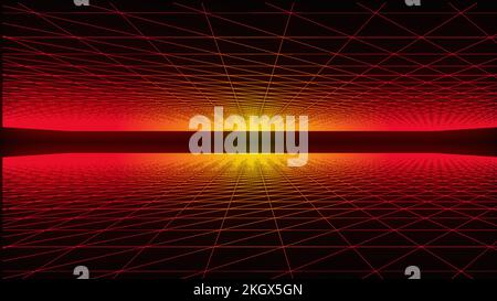 Abstrakter roter Wellenhintergrund mit Linien und Raster Stockfoto