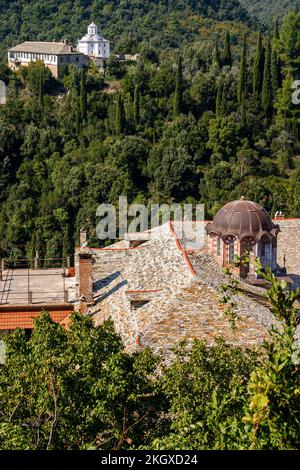 Berg Athos, bulgarischer Heiliger Georg, Zograf-Kloster, Halbinsel Chalkidiki, Balkan, Griechenland Stockfoto