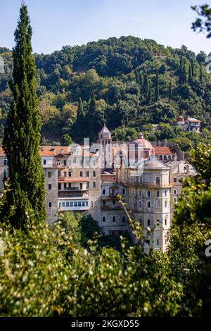 Berg Athos, bulgarischer Heiliger Georg, Zograf-Kloster, Halbinsel Chalkidiki, Balkan, Griechenland Stockfoto