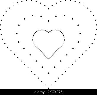 Herzform-Symbol, gestrichelte und gepunktete Bruchlinie für Vorschulkinder, Kindergärten und Montessori-Kinder beim Vorschreiben, Zeichnen und Schneiden von Prac Stock Vektor