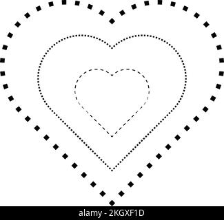 Herzform-Symbol, gestrichelte und gepunktete Bruchlinie für Vorschulkinder, Kindergärten und Montessori-Kinder beim Vorschreiben, Zeichnen und Schneiden von Prac Stock Vektor