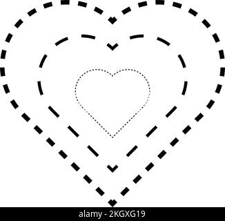 Herzform-Symbol, gestrichelte und gepunktete Bruchlinie für Vorschulkinder, Kindergärten und Montessori-Kinder beim Vorschreiben, Zeichnen und Schneiden von Prac Stock Vektor