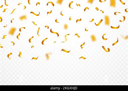 Goldene Konfetti im Hintergrund. Realistische Darstellung des goldenen Bands und Konfetti-Vektors. Goldene Konfetti isoliert auf transparentem Hintergrund. Fest Stock Vektor