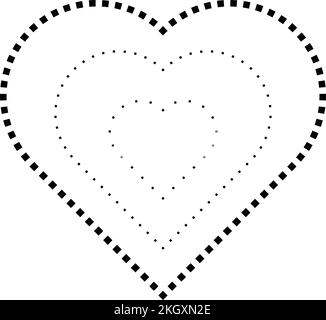 Herzform-Symbol, gestrichelte und gepunktete Bruchlinie für Vorschulkinder, Kindergärten und Montessori-Kinder beim Vorschreiben, Zeichnen und Schneiden von Prac Stock Vektor