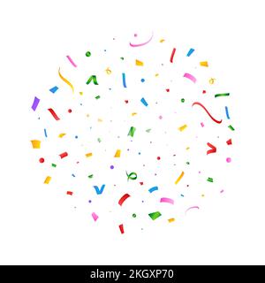 Realistische mehrfarbige Konfetti-Vektordarstellung. Konfetti und Lametta-Explosion im Hintergrund. Bunte Konfetti isoliert auf weißem Hintergrund. Stock Vektor