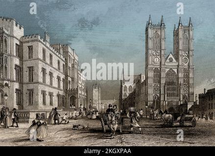 Westminster Abbey und Westminster Hospital, London, England, 19.. Jahrhundert Stockfoto