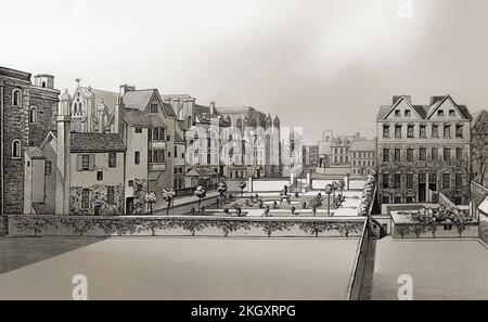 New Palace Yard aus dem Garden of Lindsay House, Westminster; London; England, 1807 Stockfoto