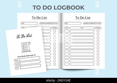 To-do-Liste Notebook-KDP-Innenraum. To-do-Aufgabenprotokoll. Aufgabenplaner-Notizbuch. KDP-Innenraum-To-do-Liste-Logbuch. Aufgabenliste Logbuch und Task-Tracker. Jou Stock Vektor