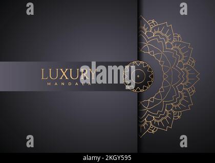 Luxuriöser goldener Mandala-Vektor. Luxuriöse Mandala-Dekoration im Hintergrund. Goldenes Muster. Geschenkgutschein mit luxuriöser Dekoration und Mandala. Dekorations-Mandala-Patter Stock Vektor