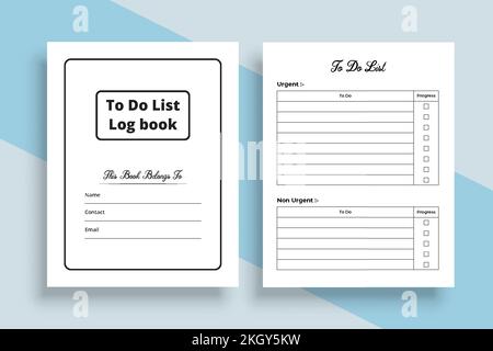 To-do-Aufgabenprotokoll. Aufgabenplaner-Notizbuch. KDP-Innenraum-To-do-Liste-Logbuch. Grafikvektor der Aufgabenliste. Journal-Tracker-Protokollbuch. To-do-Liste für Notizbuch-KD Stock Vektor