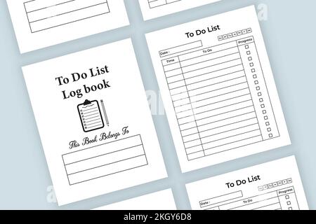 Aufgabenliste Logbuch und Task-Tracker. Aufgabenplaner-Notizbuch. Grafikvektor der Aufgabenliste. KDP-Innenraum-To-do-Liste-Logbuch. To-do-Liste Logbuch KDP-Innenraum Stock Vektor