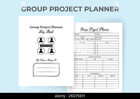 Gruppenprojektplaner KDP Interior. Vorlage für Projektverfolgung für Ausbildungsgruppen. KDP-Innenlogbuch. Projektorganisator und Aufgabenbereich für Schülergruppen Stock Vektor