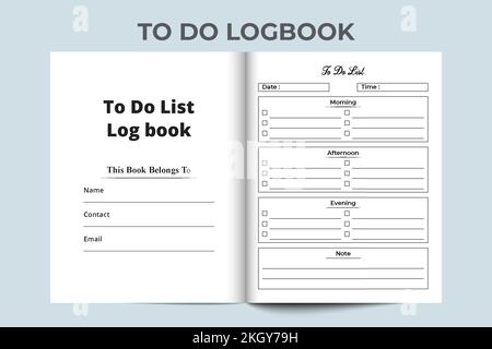 Grafikvektor der Aufgabenliste. To-do-Aufgabenprotokoll. Aufgabenplaner-Notizbuch. KDP-Innenraum-To-do-Liste-Logbuch. Aufgabenliste Logbuch und Task-Tracker. Aufgabenliste Stock Vektor