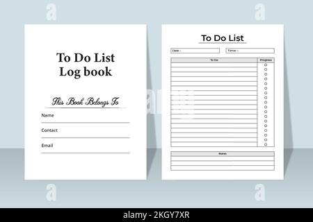 To-do-Aufgabenprotokoll. KDP-Innenraum-To-do-Liste-Logbuch. Grafikvektor der Aufgabenliste. To-do-Liste Notebook-KDP-Innenraum. Aufgabenliste Logbuch und Task-Tracker. Stock Vektor