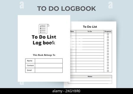 Aufgabenplaner-Notizbuch. Grafikvektor der Aufgabenliste. To-do-Aufgabenprotokoll. KDP-Innenraum-To-do-Liste-Logbuch. To-do-Liste Logbuch KDP-Innenraum. To-do-Listen-Log Stock Vektor