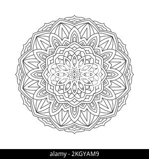 Kreisförmige Dekoration mit Mandalamustern. Malseite für Kinder. Mandala-Strichkunstdekoration zum Ausmalen von Seiten. Mandala-Dekorationszeichnungen zum Ausmalen von Seiten. Stock Vektor