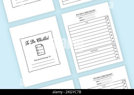 KDP Interieur für Checklisten-Notizbuch. To-do-Checklisten-Logbuch. KDP-Innenlogbuch. Vorlage für Aufgabenliste im Innenraum. To-Do-Checklisten-Terminkalender für Innenausstattung Stock Vektor