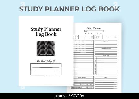 Studienplaner Logbuch KDP Interieur. Schüler lesen täglich die Notizbuchvorlage für Planer und Task-Tracker. Das KDP-Innenjournal. Studienplaner Notizbuch A Stock Vektor