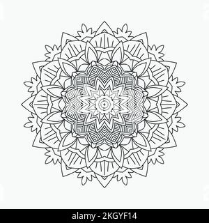 Mandala-Muster zum Ausmalen von Seiten. Dekoration Blume Mandala-Linien-Kunstvektor. Einfaches schwarz-weißes Mandalamuster. Klassisches arabisches Dekorationselement Stock Vektor