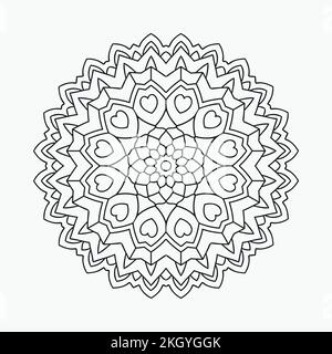 Doodle Mandala Line Kunstvektor. Mandala-Farbmuster. Kinder malen Seitenvektor. Blumenmandala mit kreisförmigen Linien. Traditionelles Arabisch Stock Vektor