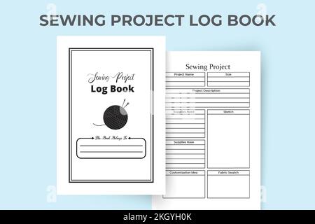 KDP-Innere des Nähprojektjournals. Integration von Business Data Tracker und Customer Review Checker Interieur. Das KDP-Innere eines Logbuchs. Modedesigne Stock Vektor