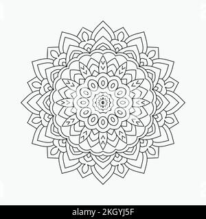 Blumendesign Mandala Dekoration Element Linienkunst. Blumenmandala im arabischen Stil zum Ausmalen von Seitenvektoren. Malseite für Kinder. Traditionelle arabische Dekoration Stock Vektor