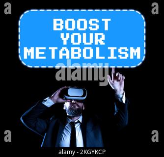Handgeschriebenes Schild steigern Sie Ihren Stoffwechsel. Konzeptfoto zur Beschleunigung der Aufschlüsselung der Kalorienaufnahme Stockfoto