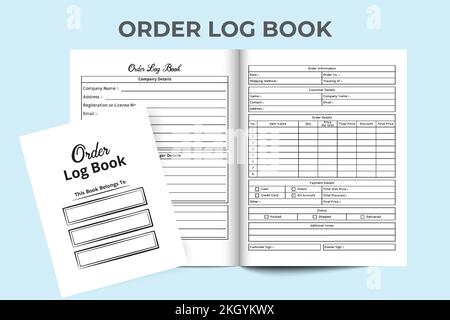 Tracker-KDP-Innennotizbuch bestellen. Bestellmenge und Versandprüfung. KDP-Innenlogbuch. Business Order Tracker-Notebook und Zahlungsprüfung Stock Vektor