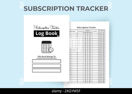 Abonnement Tracker Notebook KDP Interieur. Persönliche Logbuchvorlage für Abonnementinformationen. Das KDP-Innenjournal. Monatliche Abonnementkosten pla Stock Vektor