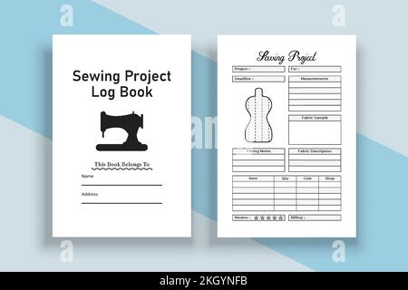 Nähprojekt-Logbuch KDP Interieur. Zeitschriftenvorlage für Stoffmessung und Business Finance Checker. KDP-Innennotizbuch. Projektplaner A für Nähen Stock Vektor