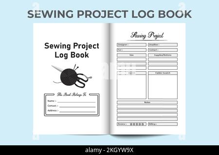 Nähprojekt KDP Innenzeitschrift. Prüfung der Arbeitsinformationen für die Nadel und Vorlage für die Aufgabenverfolgung. KDP-Innenraum eines Notebooks. Geschäftliche Informationen nähen Stock Vektor