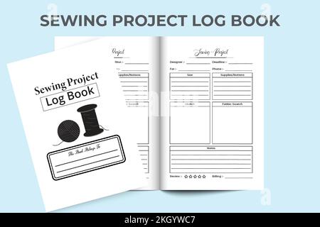 Nähprojekt-Logbuch KDP Interieur. Zusammennähen von Geschäftsinformationen und Bestellen von Notizbuchvorlagen. Das KDP-Innere eines Tagebuchs. Messwertverfolgung für Nadelarbeit Stock Vektor