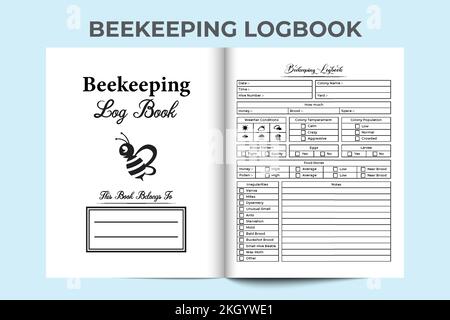 Bienenzuchtbuch KDP Interieur. Vorlage für Tracker für Imkerei und Honigernte. Das KDP-Innenjournal. Honig-Testtagebuch und Bienenstockpflegeprotokoll Stock Vektor