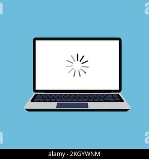 Laptop-Bildschirm mit einem Vektor für das Ladesymbol. Bildschirm wird für Software-Updates oder Videos geladen. Liniertes Update-Symbol, das sich auf einem Laptop-Bildschirm dreht. Computer-App Stock Vektor