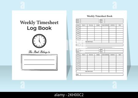 Wöchentliches Stundenerfassungsbuch KDP Interieur. Journalvorlage für Zeitmanagement für Geschäfts- und Büromitarbeiter. KDP-Innennotizbuch. Zeitmanagement für Mitarbeiter A Stock Vektor