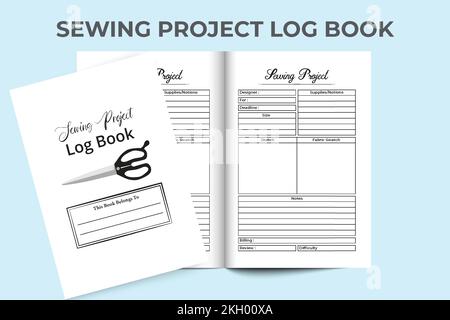 Nähprojekt KDP Innenzeitschrift. Stoffmessung und Modedesignervorlage für Notizbücher. Das KDP-Innenjournal. Nähprojektplaner und Busin Stock Vektor