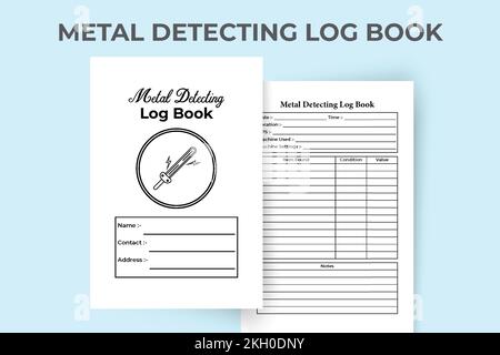 Metalldetektorzapfen KDP-Innenraum. Tägliche Arbeitserfahrung beim Graben und Vorlage für das Logbuch zur Artikelbeschreibung. KDP-Innennotizbuch. Metalldetektor inf Stock Vektor