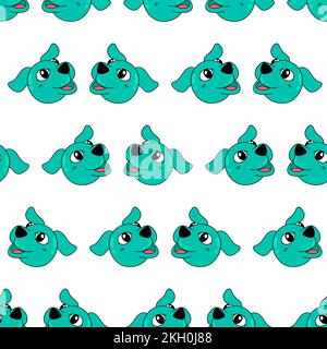 Ein nahtloses Muster glücklicher grüner Hunde, isoliert auf weißem Hintergrund Stock Vektor