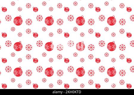 Weihnachtsdekoration mit schlichten Mustern, Schneeflocken und dekorativen Kugeln. Nahtlose Struktur mit weihnachtlichem Muster für Buchumschläge und -Hintergründe. Christma Stock Vektor
